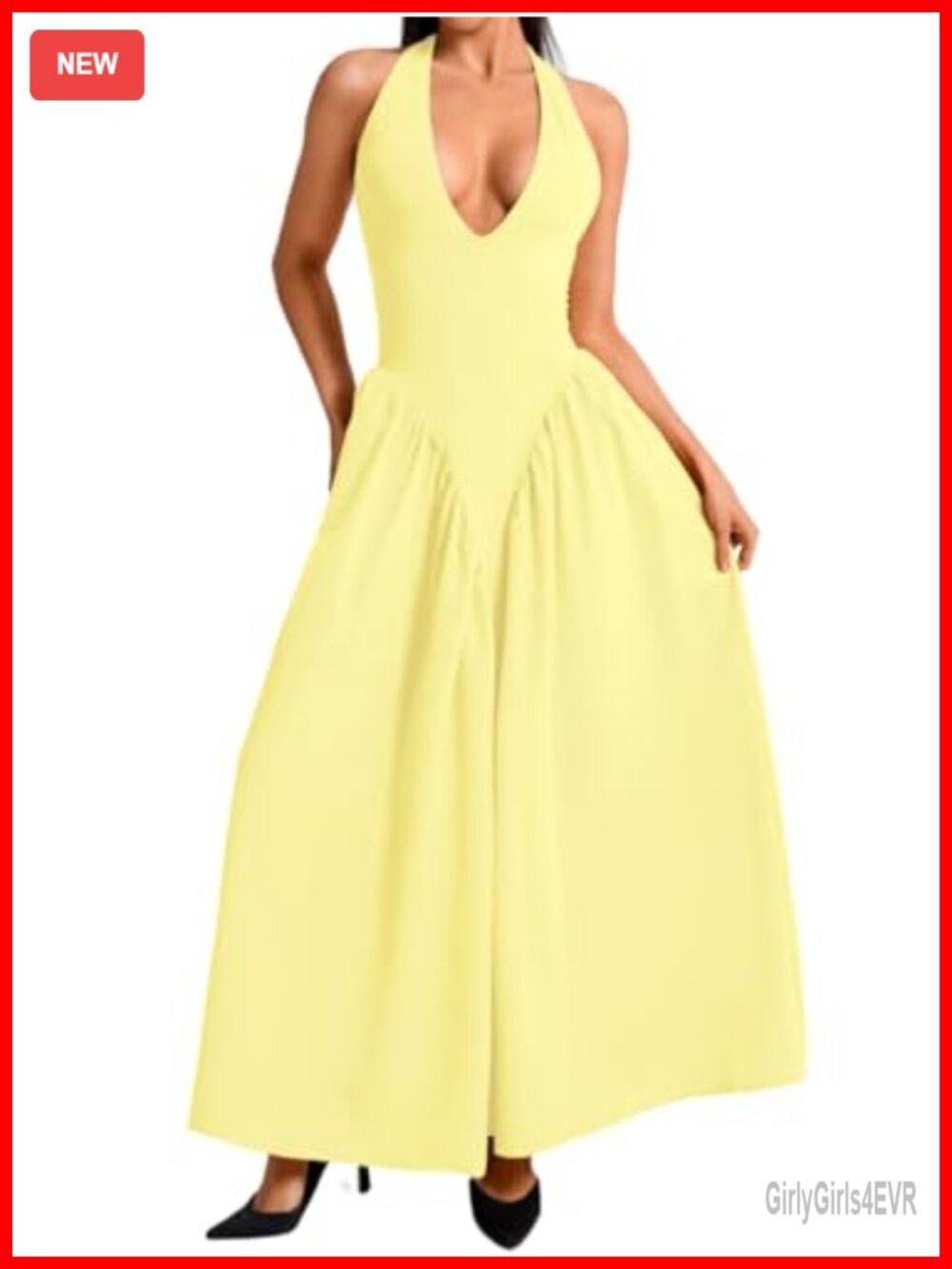 Deep V Neck Halter Maxi Dress Corset Flowy Wedding Guest Layered
